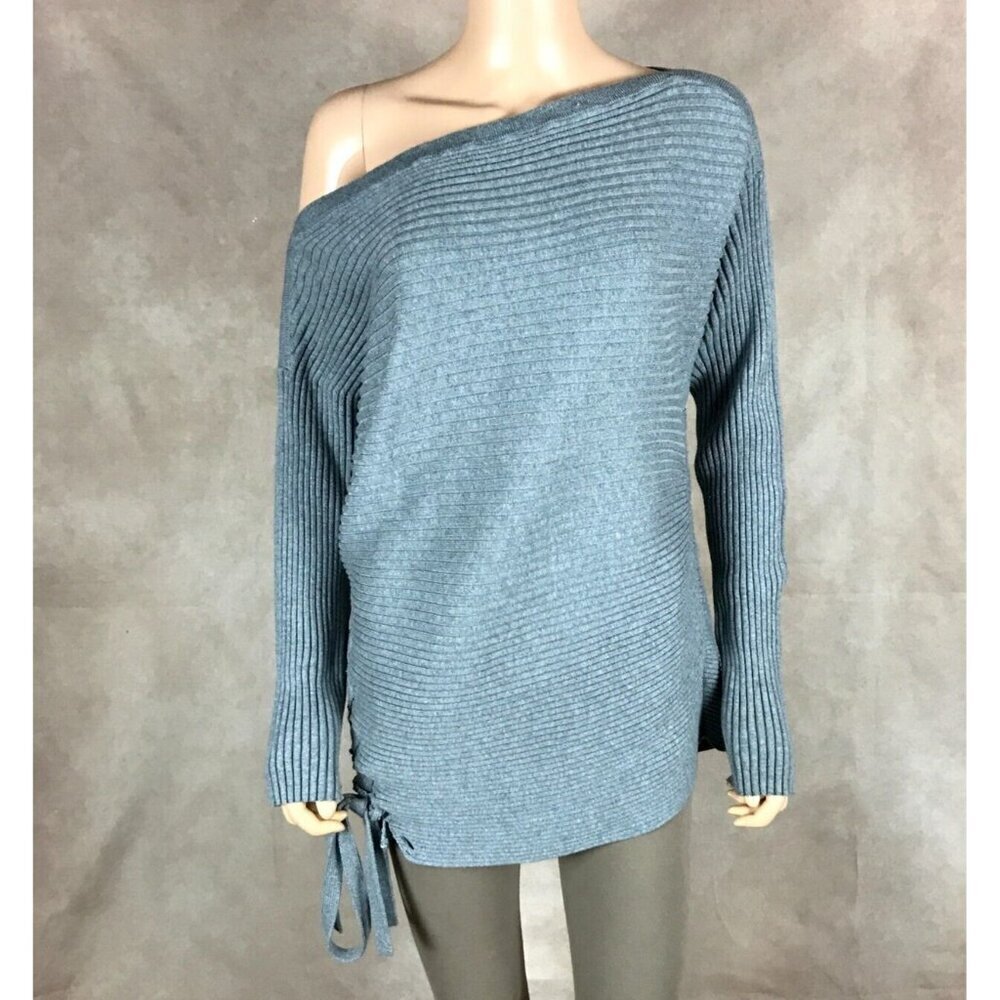 Designers Remix One-Shoulder Gray Ribbed Sweater Size Small